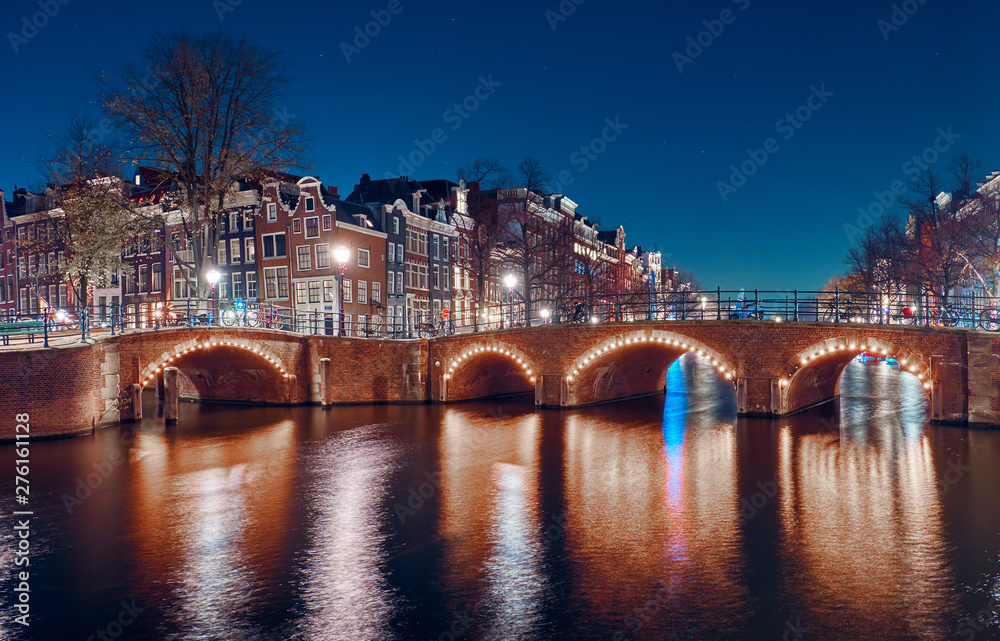 Amsterdam at night, the Netherlands.