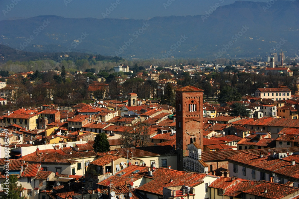 View of the medieval city of Lucca, Italy