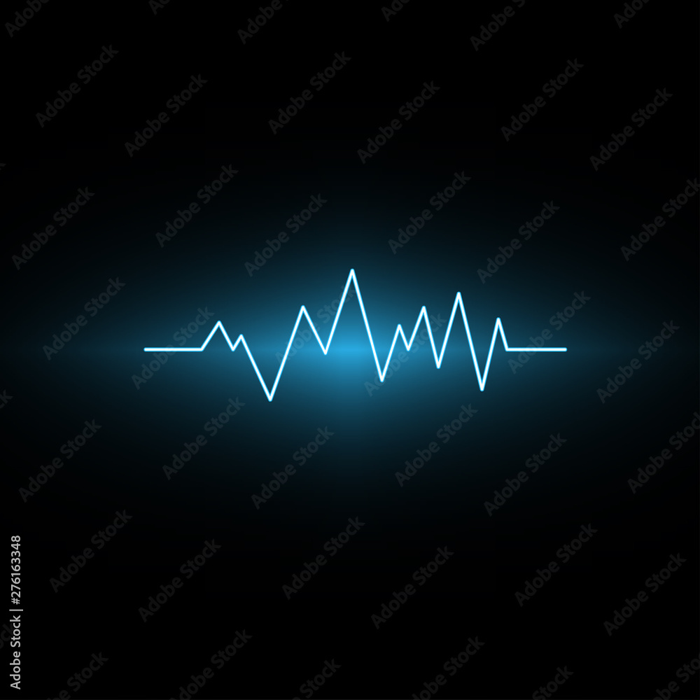 Light blue sound audio wave object icon vector on black background