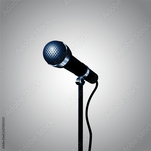 Stage curtains with shining microphone vector illustration. Standup comedy show concept