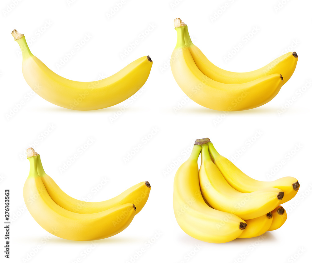 set of bananas isolated on white background clipping path