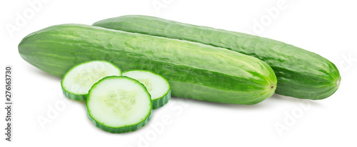 cut green cucumber isolated on white background