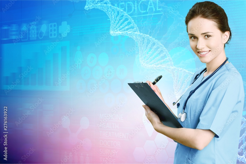 Attractive young female doctor on background Attractive young female doctor on background