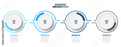 Timeline infographic design label with modern circle and number options. Business concept with 4 steps or processes. Vector template.