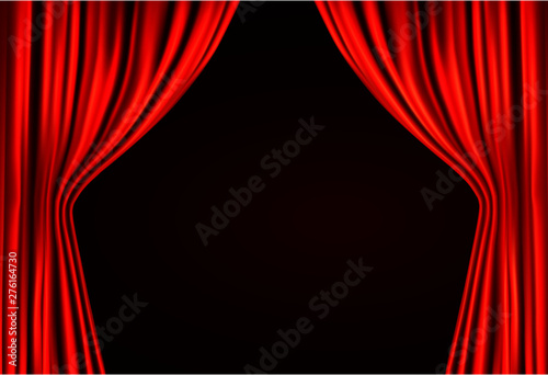 Red stage curtain realistic vector illustration for theater or opera scene backdrop, concert grand opening or cinema premiere. Red curtains or portiere drapes for ceremony performance design template