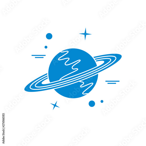 Vector icon planet Saturn with rings. Astronomy.