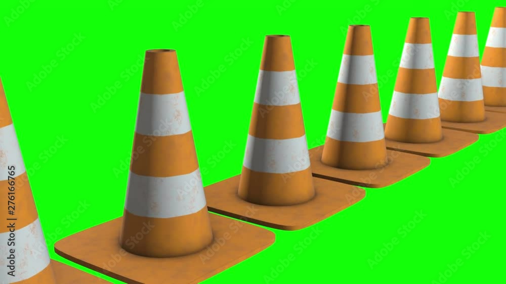 Vidéo Stock Traffic cone. Orange road sign with white stripes 3d render