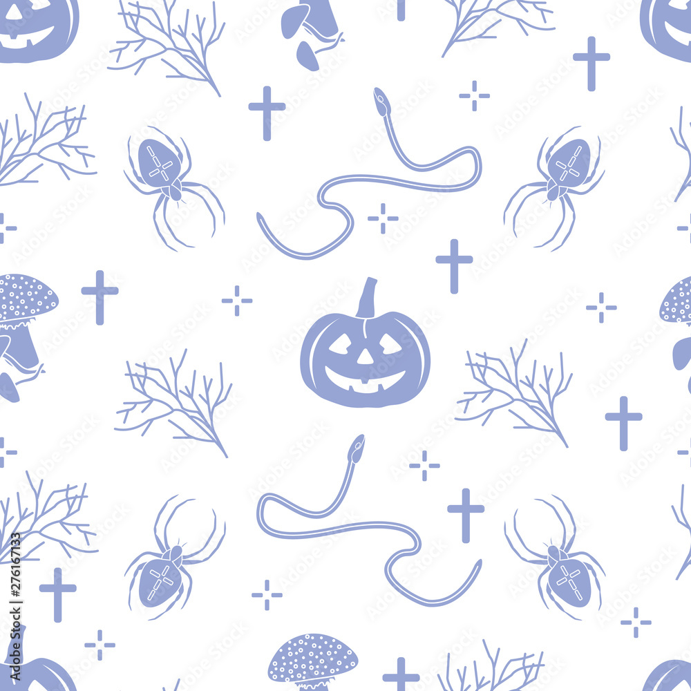 Naklejka premium Halloween seamless pattern. Pumpkin, spider, snake