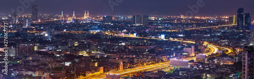 night bangkok express way with cityscape