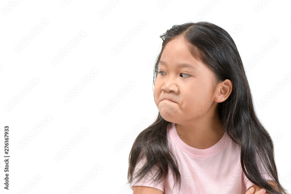 Kid Asian girl face expression envy, jealous isolated Kid Asian girl face expression envy, jealous isolated