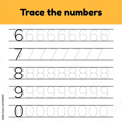 Vector illustrations. Trace line numbers for kindergarten and preshool kids