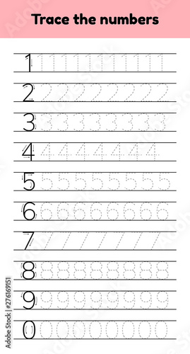 Vector illustrations. Trace line numbers for kindergarten and preshool kids.