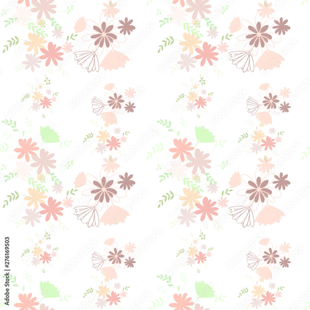 Trendy delicate pastel simple flowers, great design for any purposes. Simple modern style. Floral pattern. Elegant decorative background. Floral vector illustration.