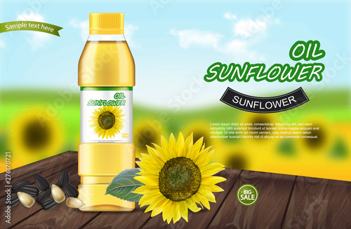 Sunflower oil Vector realistic mock up. Product placement label design. 3d illustrations