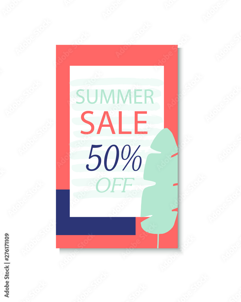 Fototapeta premium Summer discount cards with tropic palm design. Can be used for social media sale website, poster, flyer, email, newsletter, ads, promotional material. Mobile banner template.