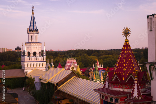Moscow, the Kremlin in Izmailovo. Moscow landmark, park, at sunset.