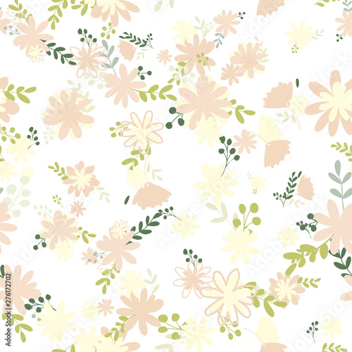 Pattern of bouquets of simple, clear, ordinary flowers in Victorian colors