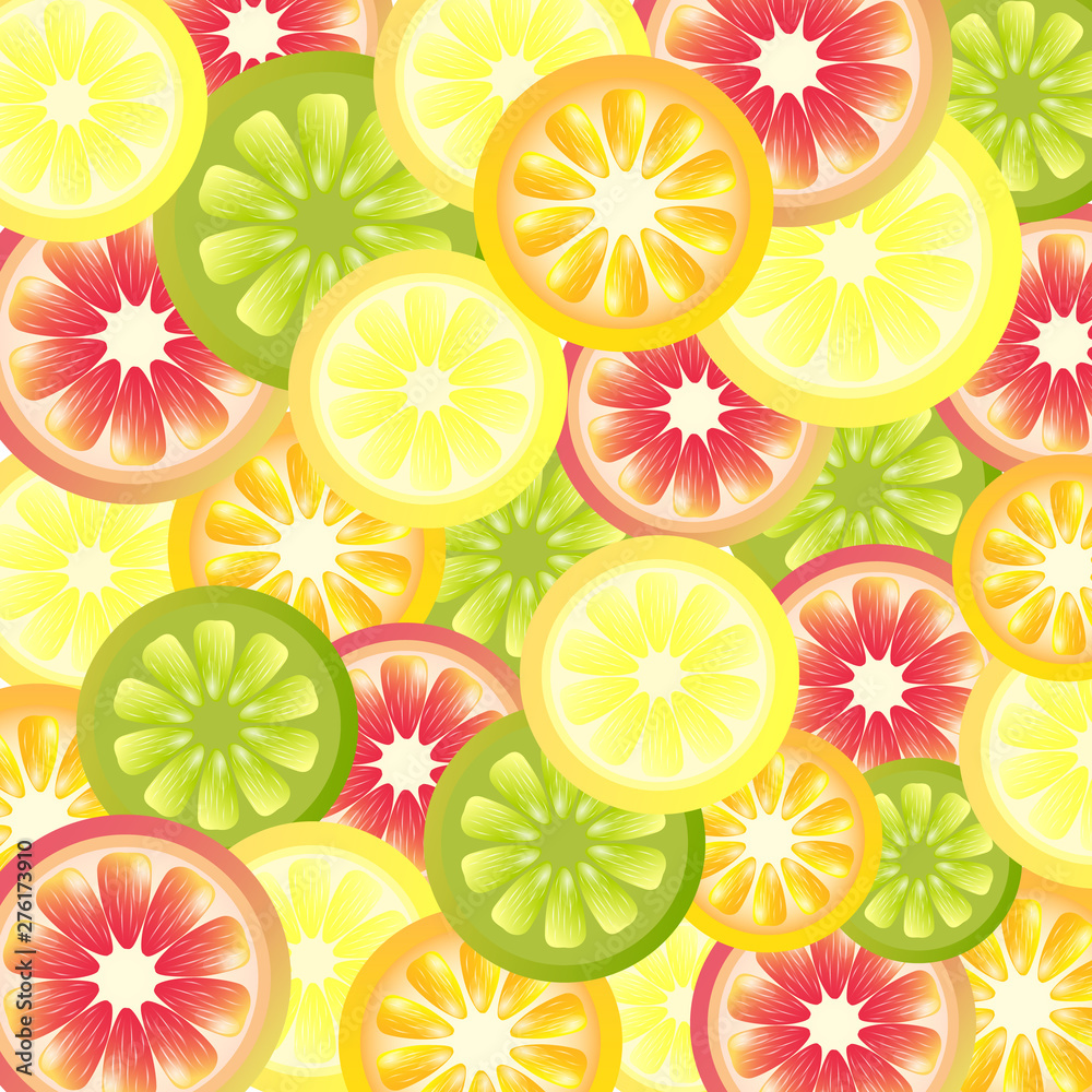 Bright background pattern with colorful citrus slices. Vector