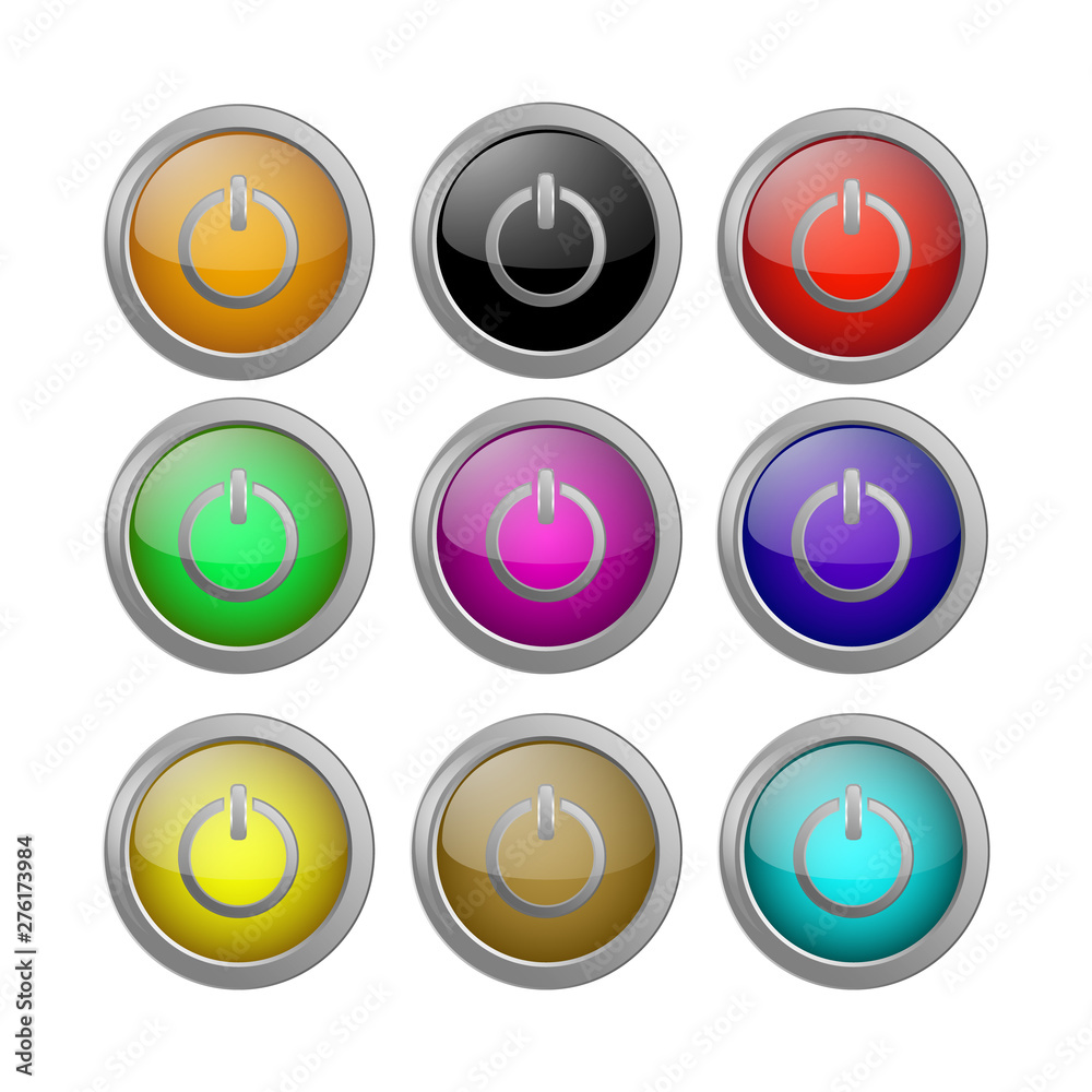 Power buttons off different colors, set volume icons, vector Power buttons off different colors, set volume icons, vector