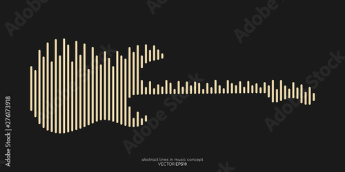 Canvas-taulu Vector electric guitar shape by equalizer strip line pattern gold color isolated on black background