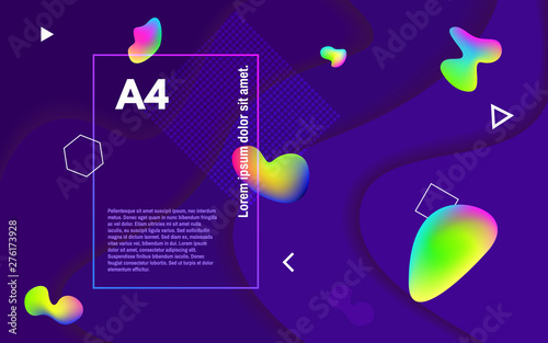 Abstract minimal background. Colorful fluid shapes. Colored bubbles on dark backdrop. Geometric elements and multi layers. Futuristic composition. Vector illustration