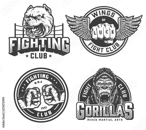 Vintage fight club monochrome logotypes