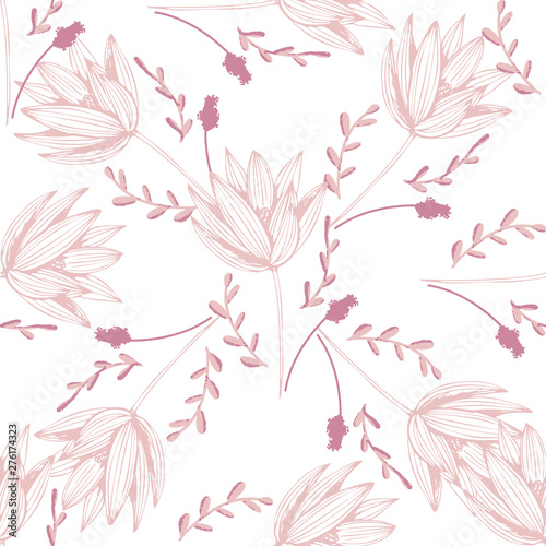 Japanese template with japanese flowers lotus for decorative design. Fabric pattern. Beautiful vector background.