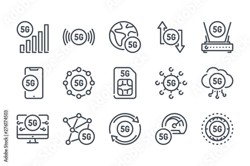 5g network related line icon set. High speed internet connection linear icons. Generation of networks outline vector signs and symbols collection.
