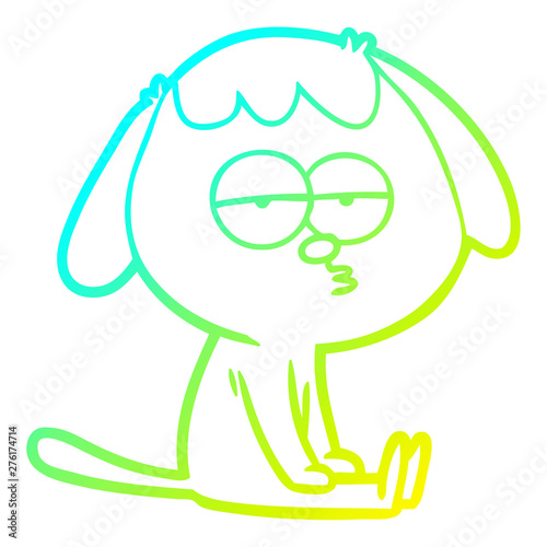 cold gradient line drawing cartoon tired dog