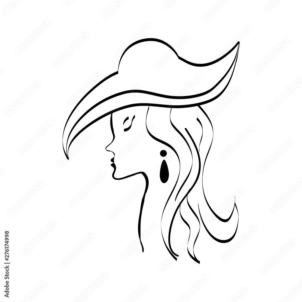 Black lady in hat on a white background. Vector flat icon. Black lady in hat on a white background. Vector flat icon.