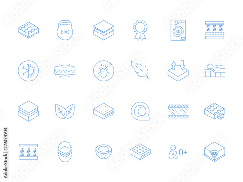 Mattress icon. Comfortable orthopedic anatomical ecological multilayers bed latex foam vector symbols. Illustration of orthopedic mattress, comfortable and soft