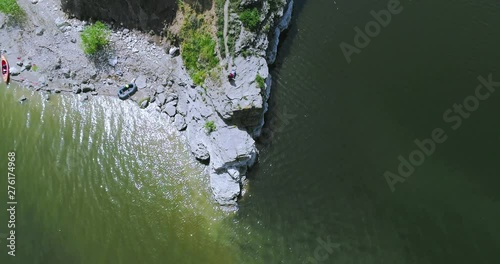 Shot of river and stones. Must visit hidden place in Ukraine. Travel destination. Summertime. Relax. Top view footage taken by drone. Outdoors.