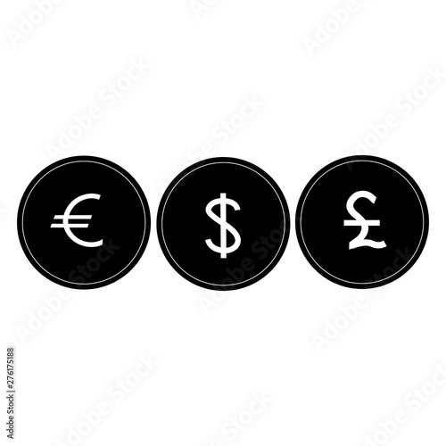 Money symbols dolar, euro, pound. Flat icons.