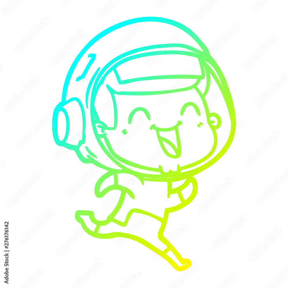 cold gradient line drawing happy cartoon astronaut