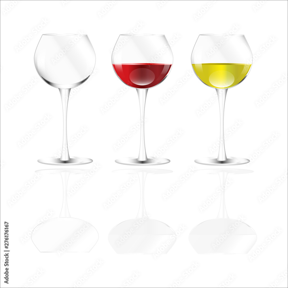 Set transparent vector wine glasses,with white and red wine Set transparent vector wine glasses,with white and red wine