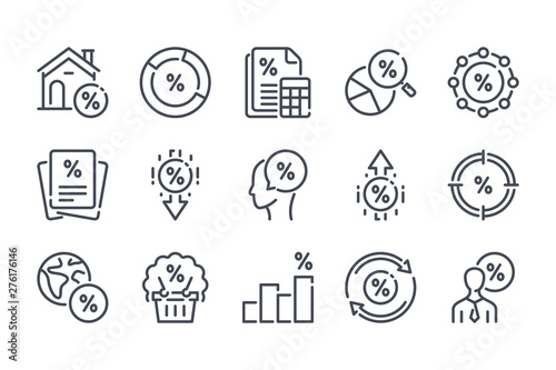 Financial interest related line icon set. Debt and loan vector linear icon collection. Credit and lending money lined icons.