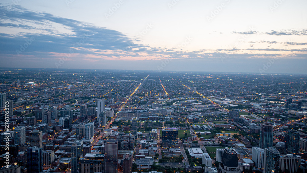 Fototapeta premium Aerial view over the city of Chicago in the evening - travel photography