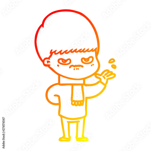 warm gradient line drawing annoyed cartoon boy