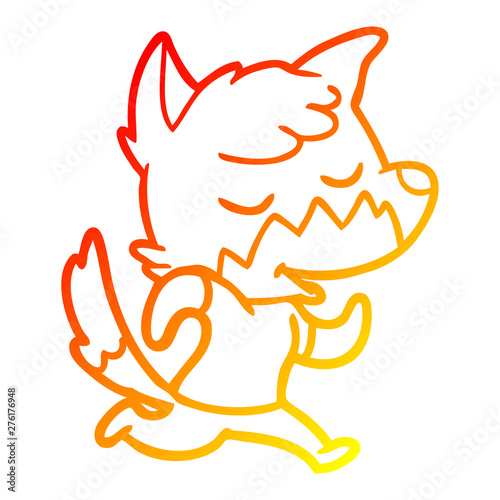 warm gradient line drawing friendly cartoon fox running