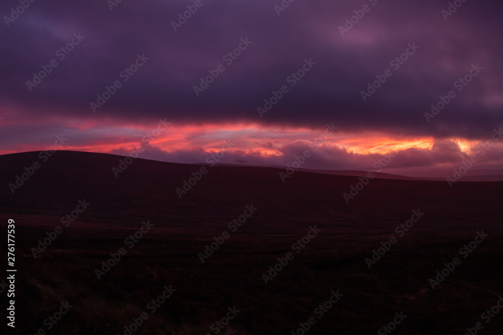 Red and Purple Sky over the Wicklow Mountains at Twlight