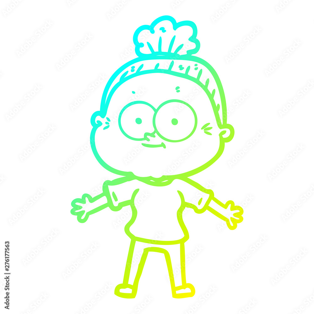 cold gradient line drawing cartoon happy old woman cold gradient line drawing cartoon happy old woman