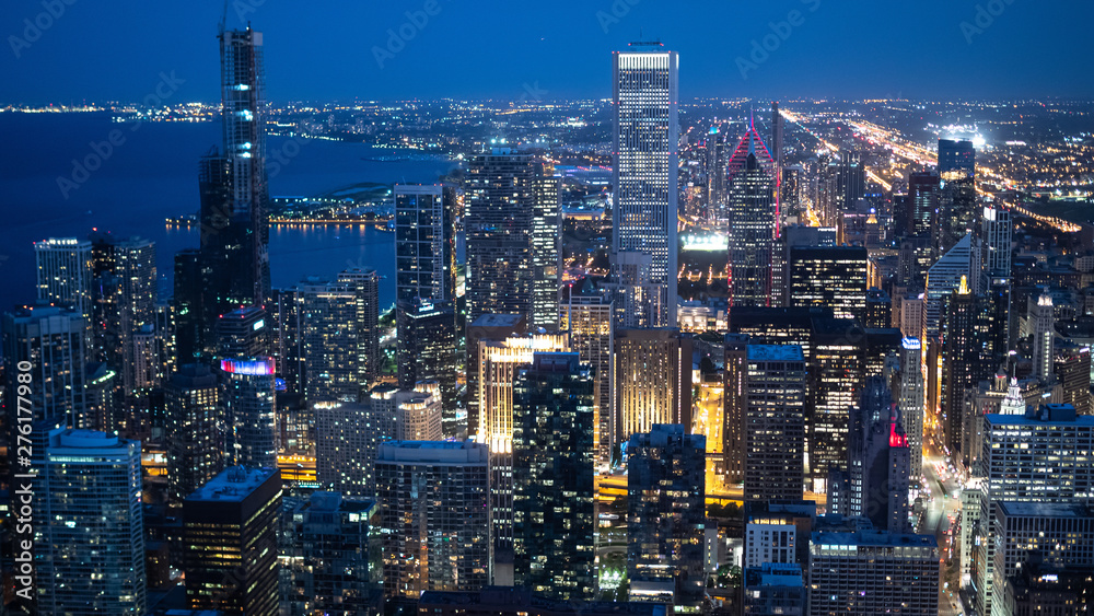 Skyscrapers of Chicago by night - aerial view - travel photography