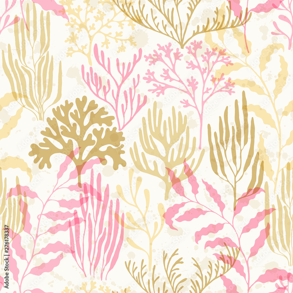 Coral reef seamless pattern., Ocean depth undersea bottom coral reef flourish. Coral reef seamless pattern., Ocean depth undersea bottom coral reef flourish.