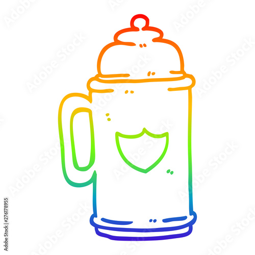 rainbow gradient line drawing cartoon traditional beer tankard