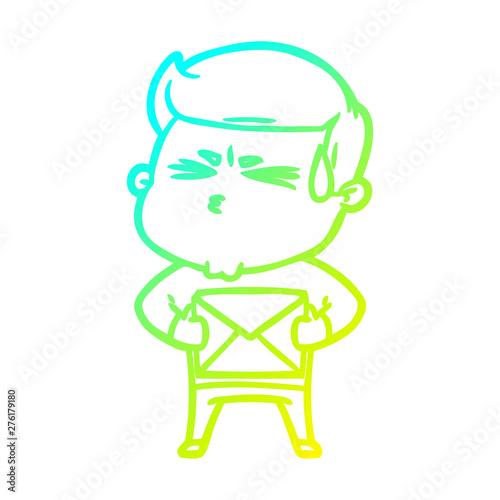 cold gradient line drawing cartoon man sweating