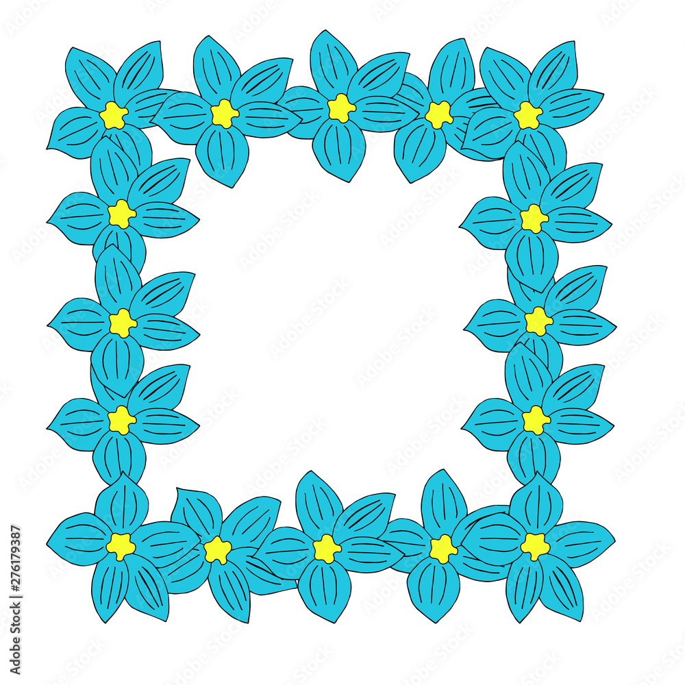 square frame of blue flowers with yellow center vector illustration square frame of blue flowers with yellow center vector illustration