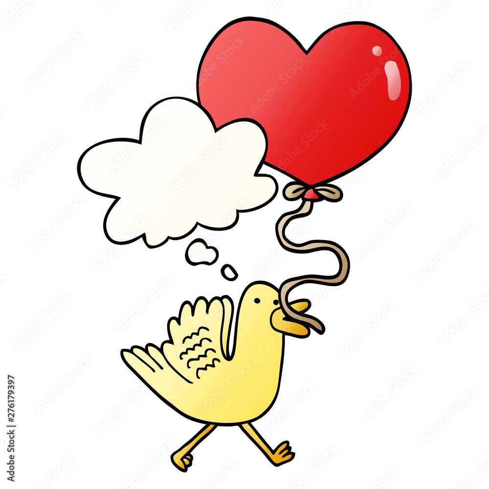 cartoon bird with heart balloon and thought bubble in smooth gradient style cartoon bird with heart balloon and thought bubble in smooth gradient style