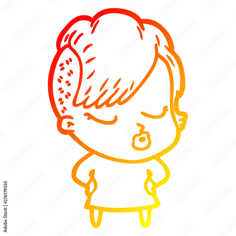 warm gradient line drawing cartoon pretty hipster girl