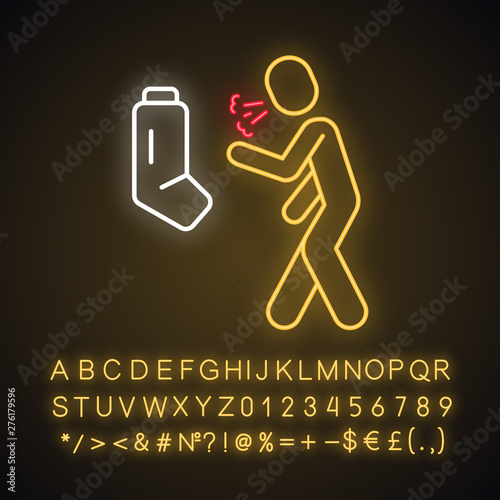 Allergic asthma, anaphylaxis neon light icon