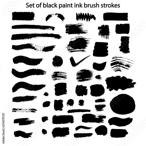 Set of black paint brush strokes. Grunge artistic design elements  boxes  frames. EPS10. Hand drawn illustration isolated on white background. 